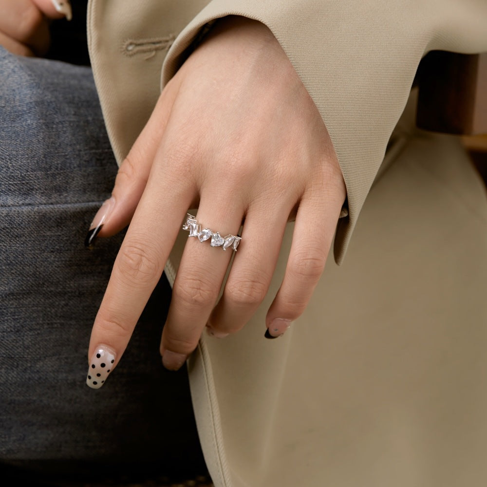 S925 Sterling Silver Geometric Zircon Ring