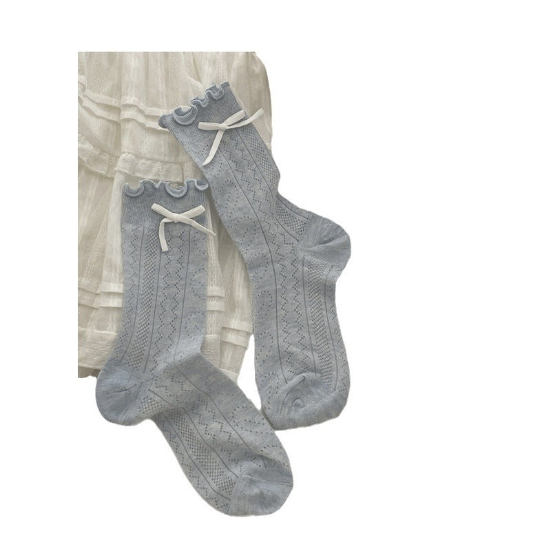 Thin Mesh Bow Mid-Calf Socks