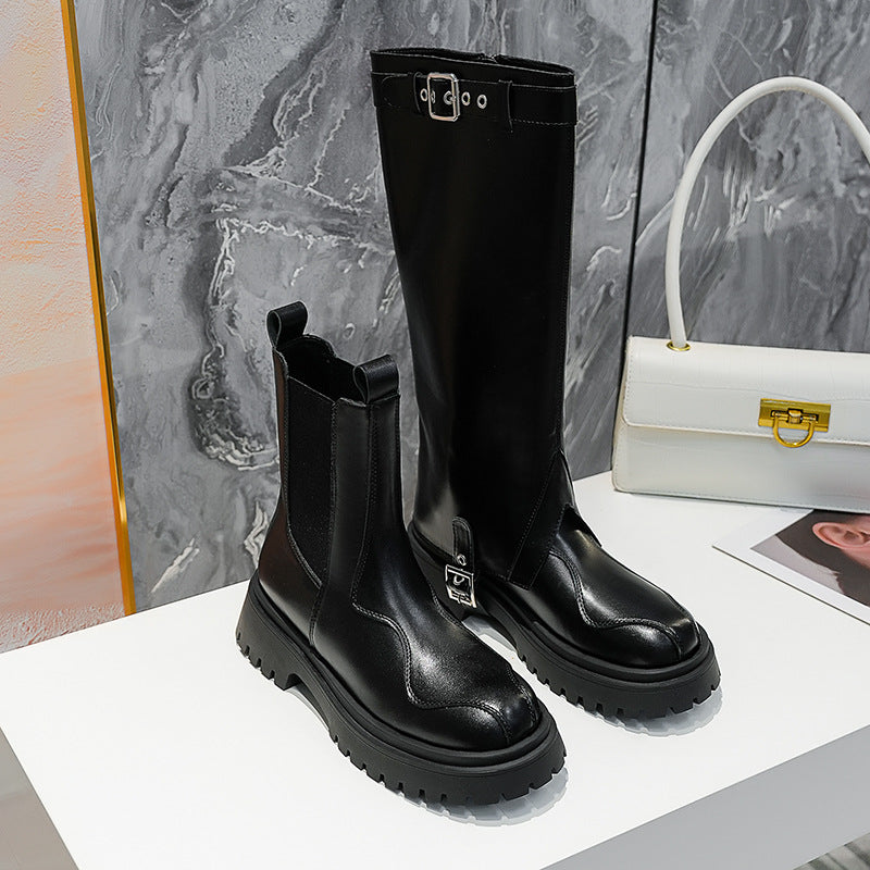 Round Head Muffin Bottom Knee-High Boots