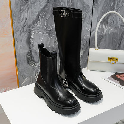 Round Head Muffin Bottom Knee-High Boots