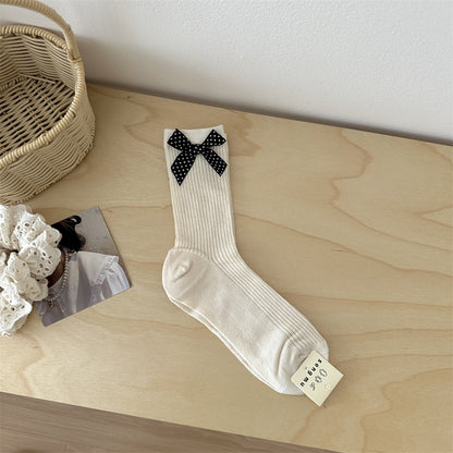 Mesh Sweet Floral Bow Mid-calf Length Loose Socks Breathable