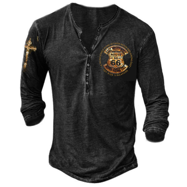 Men's Round Neck Long Sleeve Buckle 3D Printed T-shirt