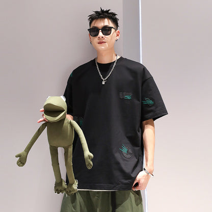 Men's Cotton Embroidery Loose Pullover Short Sleeve
