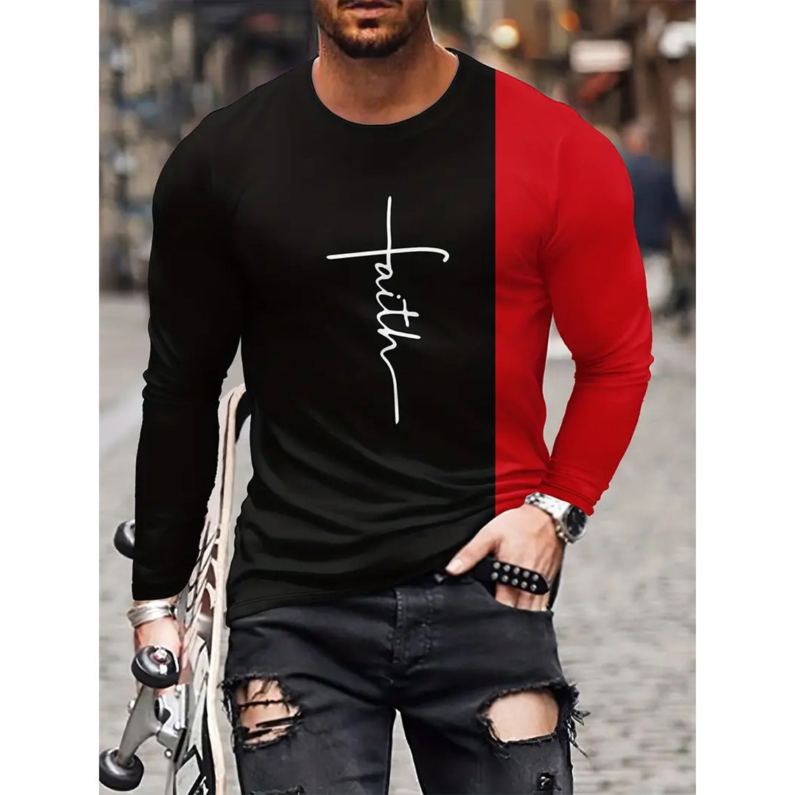 Retro 3D Printed Men's Long Sleeve Hip-hop T-shirt