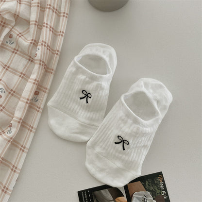 Bow Embroidery Cotton Women's Low-cut Liners Socks