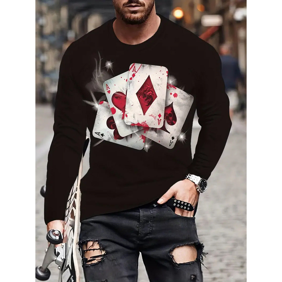 Retro 3D Printed Men's Long Sleeve Hip-hop T-shirt
