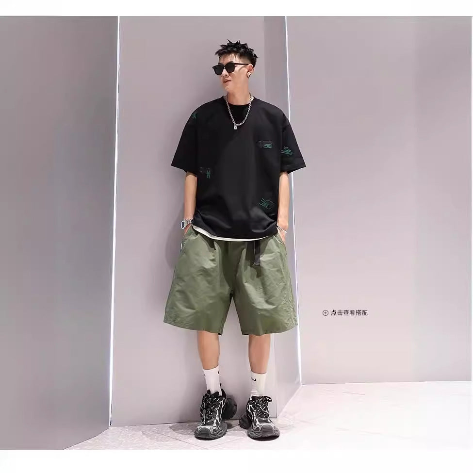 Men's Cotton Embroidery Loose Pullover Short Sleeve