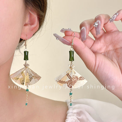 Bamboo Fan Tassel Earrings