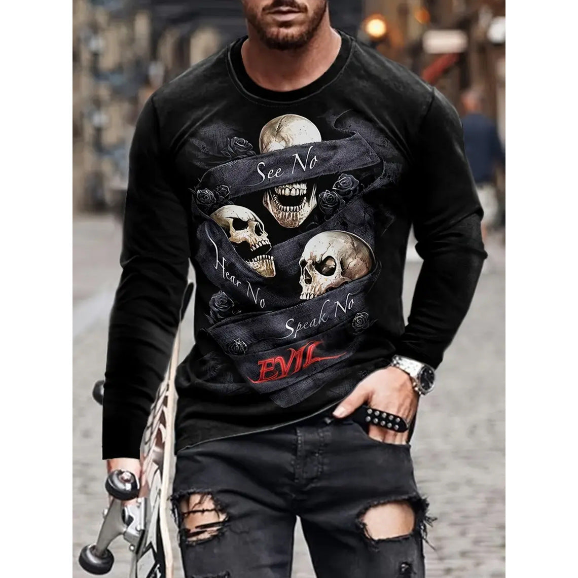 Retro 3D Printed Men's Long Sleeve Hip-hop T-shirt