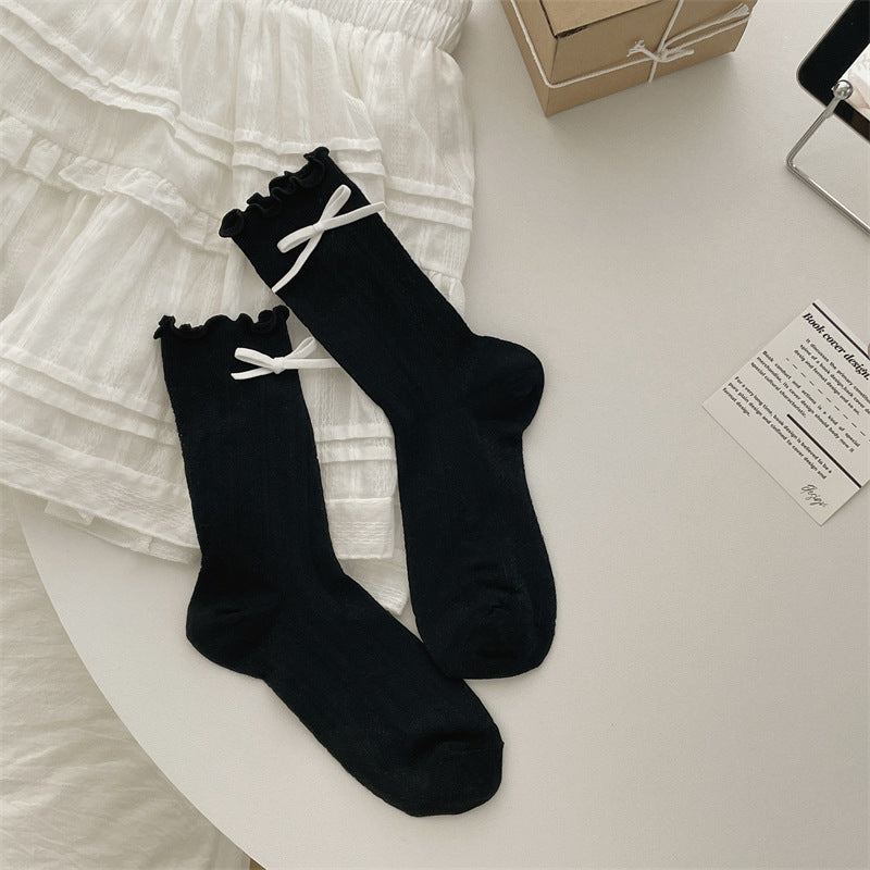 Thin Mesh Bow Mid-Calf Socks