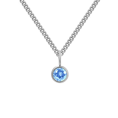 Stainless Steel Necklace With Diamond Birthstone Pendant