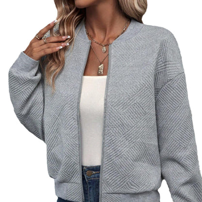 Women's Long Sleeve Knitted Cardigan Zipper Decoration