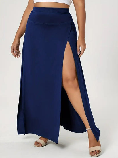 Women's High Waist Slit Solid Color Midi Skirt