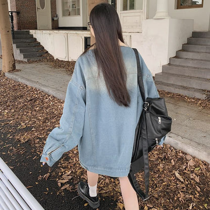Women's Retro Color Block Denim Cardigan Jacket