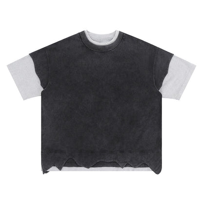 Distressed Patchwork Color Block Tee
