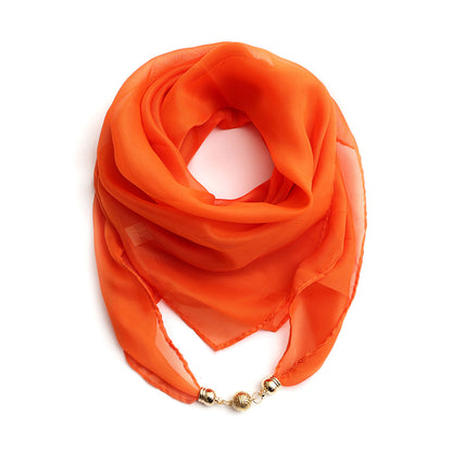 Fashion Monochrome Golden Ball Chiffon Magnetic Buckle Silk Scarf