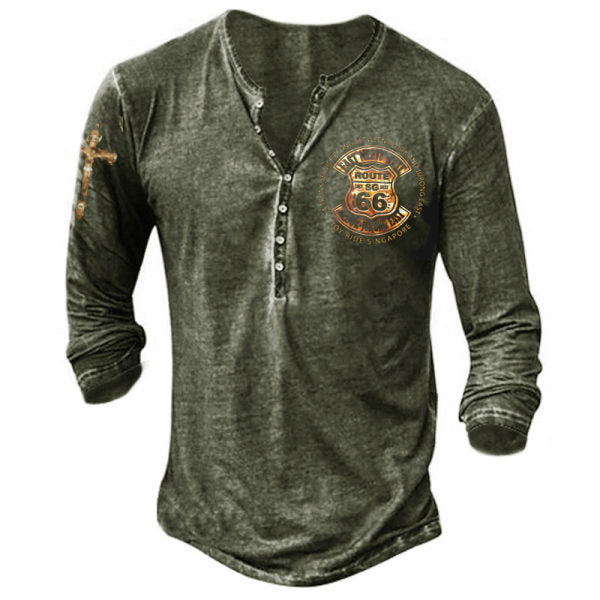 Men's Round Neck Long Sleeve Buckle 3D Printed T-shirt