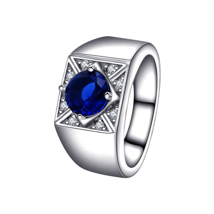 S925 Sterling Silver Blue Gemstone Women's Ring