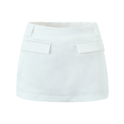 High Waist Sheath Faux Pocket Design Slim Fit Skirt Women