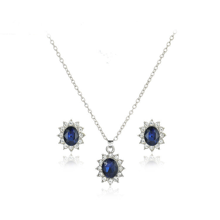 Sapphire Sunflower Necklace and Earring Set