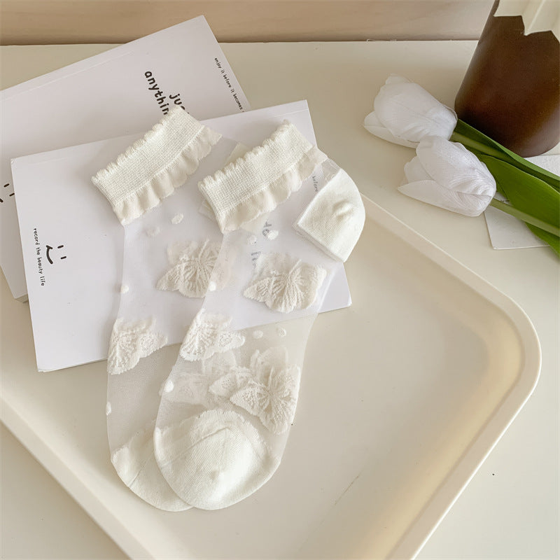 White Kanekalon Short Cotton Women's Casual Women's Socks