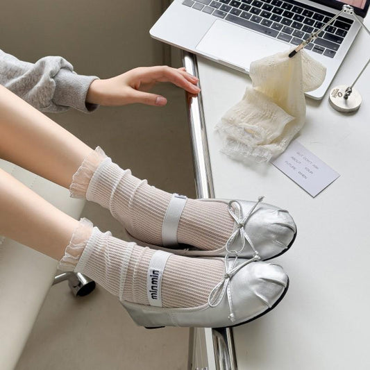 Japanese Summer Thin Small Flower Lace Bunching Socks Spun Glass