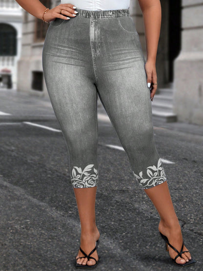 Plus Size Women's Tight Printed Pants