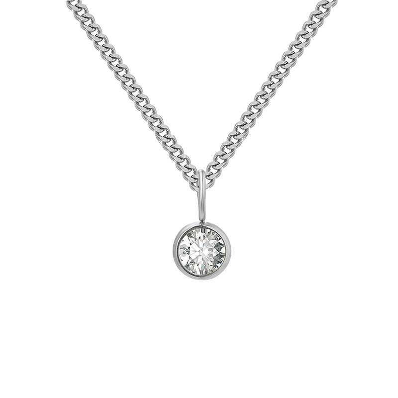 Stainless Steel Necklace With Diamond Birthstone Pendant