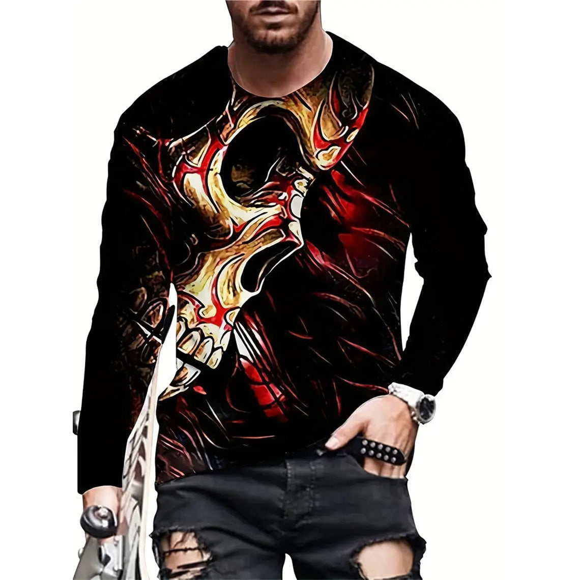 Retro 3D Printed Men's Long Sleeve Hip-hop T-shirt
