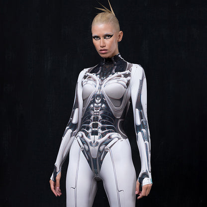 European and American Fashion Mechanical Print High Collar One-Piece Trousers