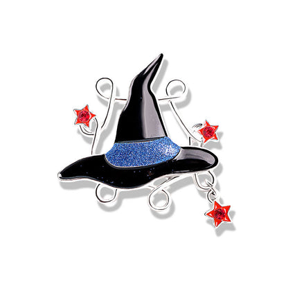 Halloween Cartoon Pumpkin Head Broom Brooch