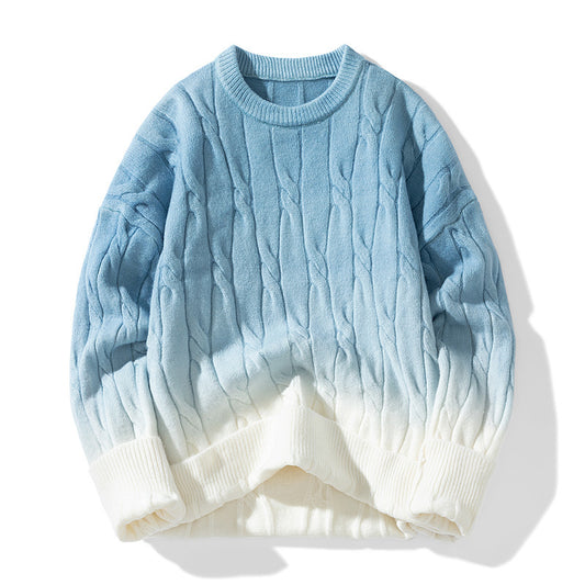 Idle Style Winter Gradient Contrast Round Neck Thickened Men's Sweater