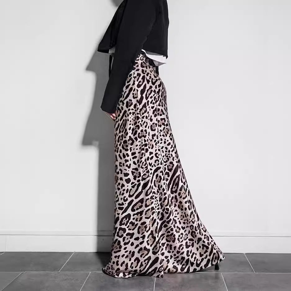 Fashion Leopard Print Long Dress For Women High Waist Drooping