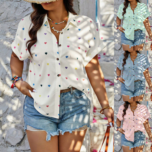 Women's Clothing Printing Lapel Single-breasted Short Sleeve