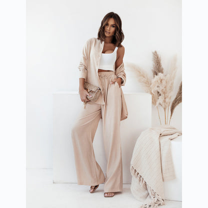 Solid Color Long Sleeve Blouse Pants
