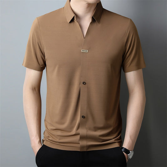 Thin Business Casual Men's Draping Summer Ice Silk Short Sleeve Shirt