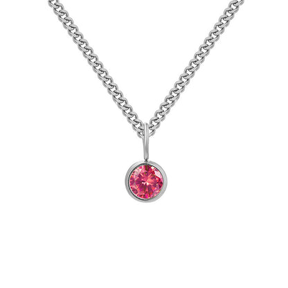 Stainless Steel Necklace With Diamond Birthstone Pendant