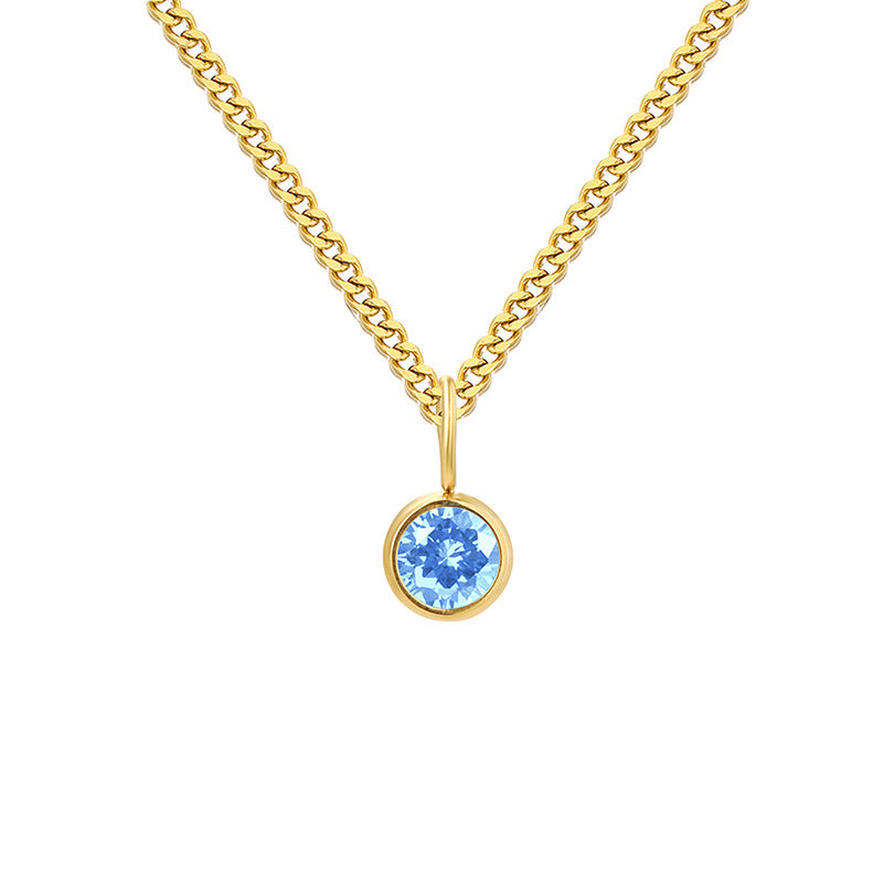 Stainless Steel Necklace With Diamond Birthstone Pendant