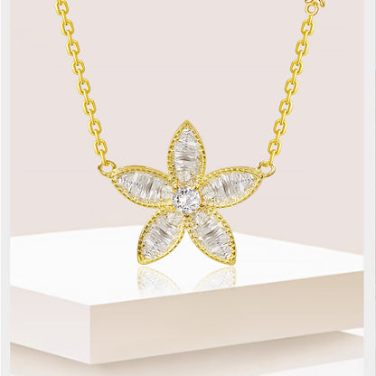 Sterling Silver Rhinestone Flower Pendant Necklace