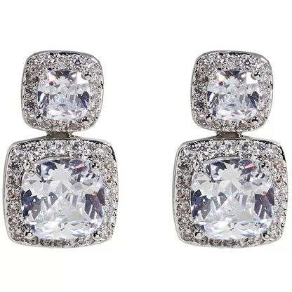 Square Shiny Zircon Stud Earrings Luxury Women