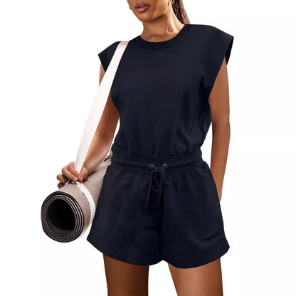 Solid Color Waist Drawstring Fashion Casual Jumpsuit