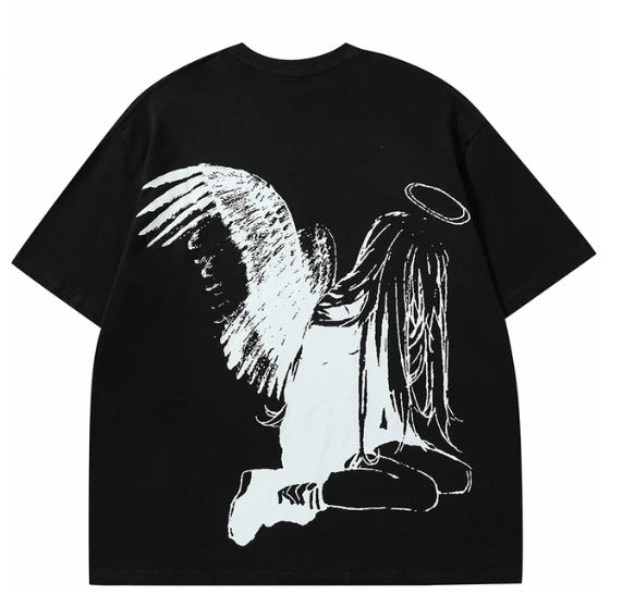 Hip Hop Men's Cartoon Angel Wings T-shirt