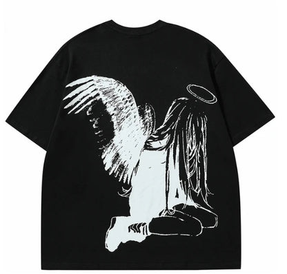 Hip Hop Men's Cartoon Angel Wings T-shirt