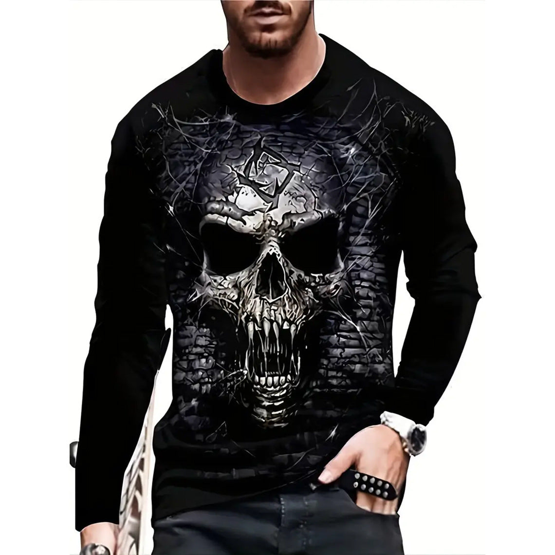 Retro 3D Printed Men's Long Sleeve Hip-hop T-shirt