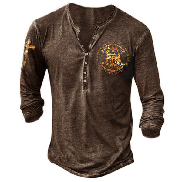 Men's Round Neck Long Sleeve Buckle 3D Printed T-shirt