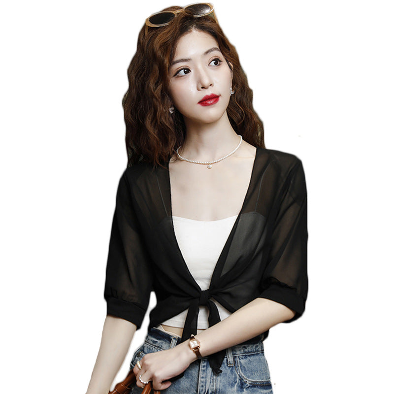 Women's Fashion Suspender Skirt Small Shawl Tulle Cardigan Top
