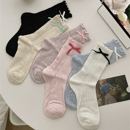 Thin Mesh Bow Mid-Calf Socks