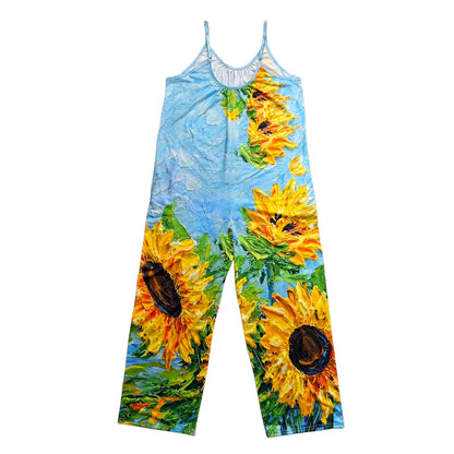Spring And Summer Bohemian Style Sunflower Print Pleated Suspenders