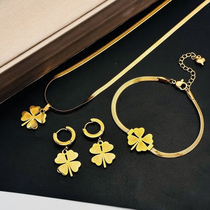 Women's Fashion Titanium Steel Clavicle Chain Earrings Set