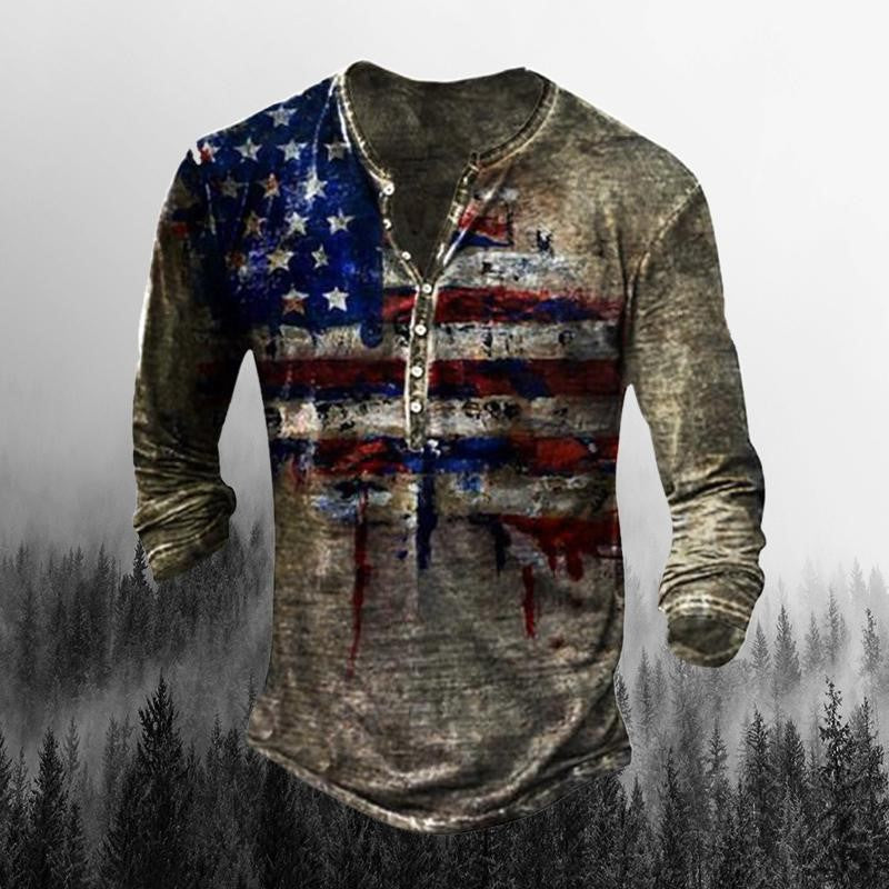 Men's Round Neck Long Sleeve Buckle 3D Printed T-shirt